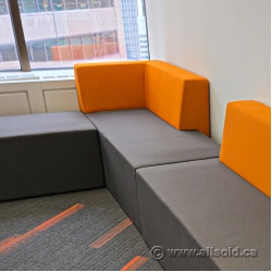 Teknion dna Grey Soft Lounge Seating w/ Orange Corner Bolster